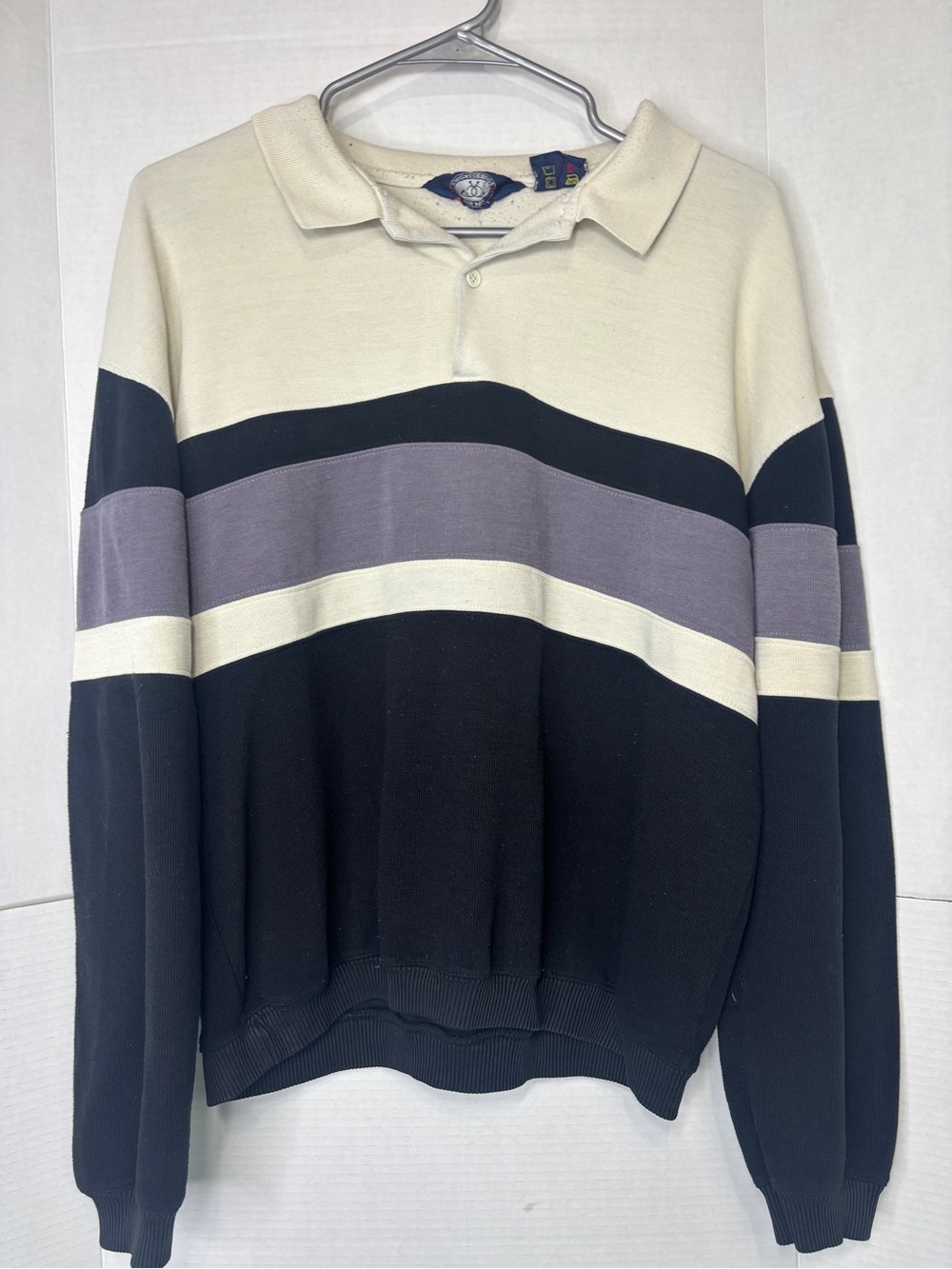 Knightsbridge for Men Vintage Colorblock Polo Sweater Preppy Grandpacore FLAWED